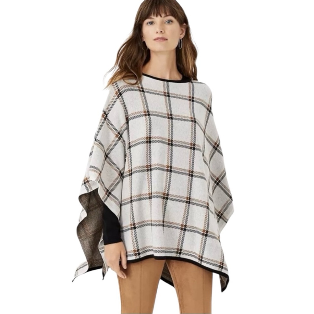 Ann Taylor Beige and Black Plaid Poncho NWT One Size